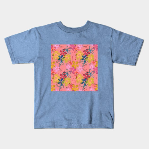 Flowers on Pink Background Kids T-Shirt by AshleyWilksArt